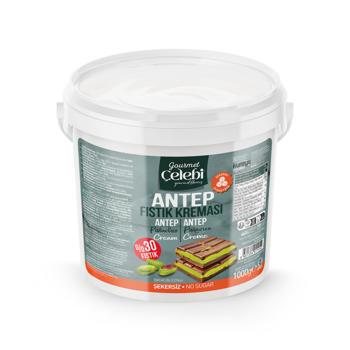 Celebiogullari Professional Sugar Free Antep Pistachio Butter (30%) - 500g, 1kg & 5kg Buckets