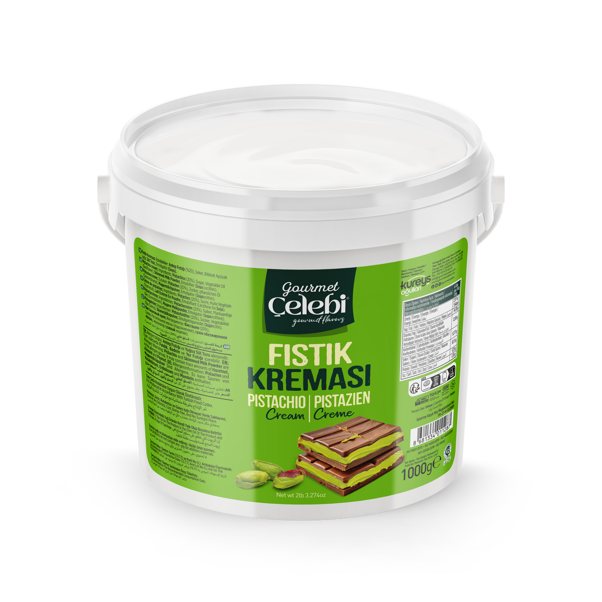 Celebiogullari Professional Antep Pistachio Cream (20% Pistachio) - 500g, 1kg & 5kg Buckets