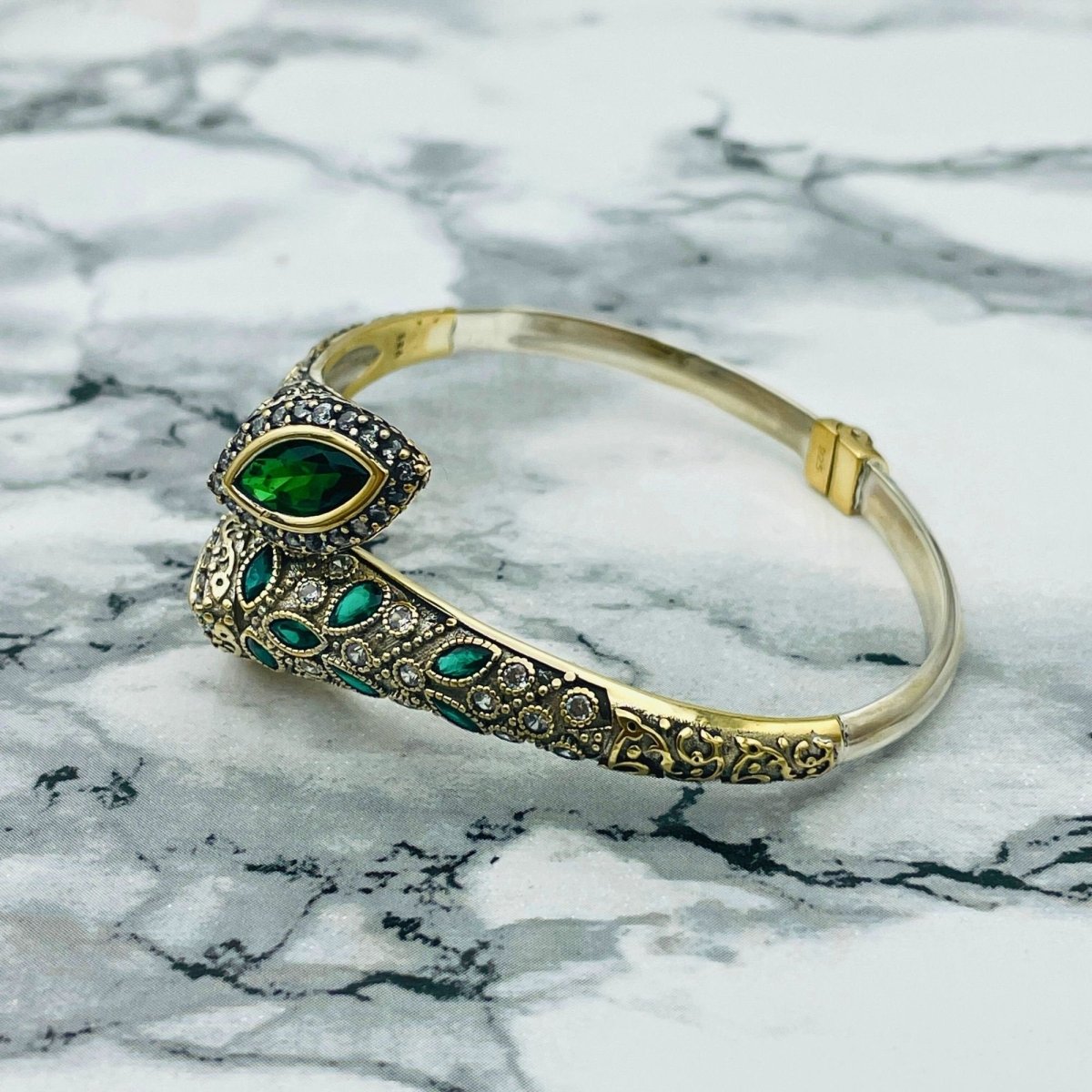 Istanbul Jewelry | Handmade Emerald Stone Ottoman Silver Bracelet - TryAladdin