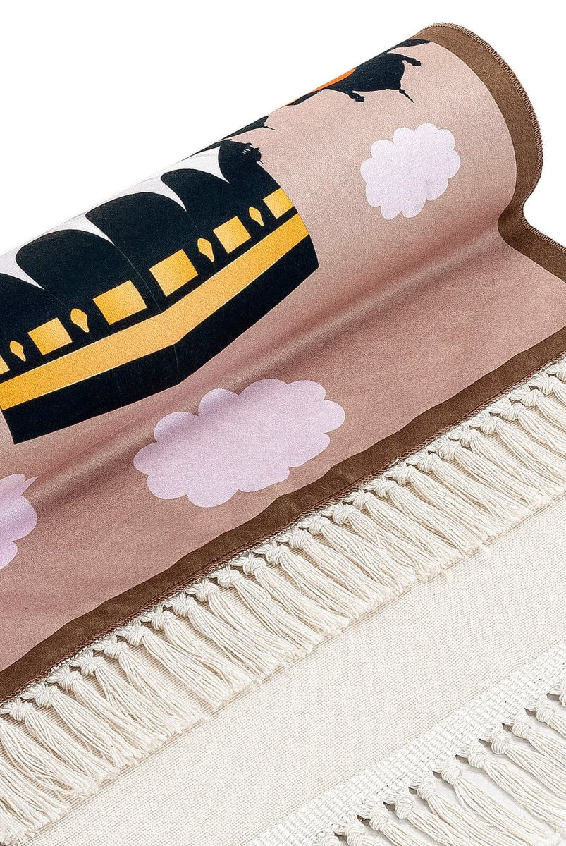 Digital Printed Children's Prayer Rug - with Boat and Kaaba Details - TryAladdin