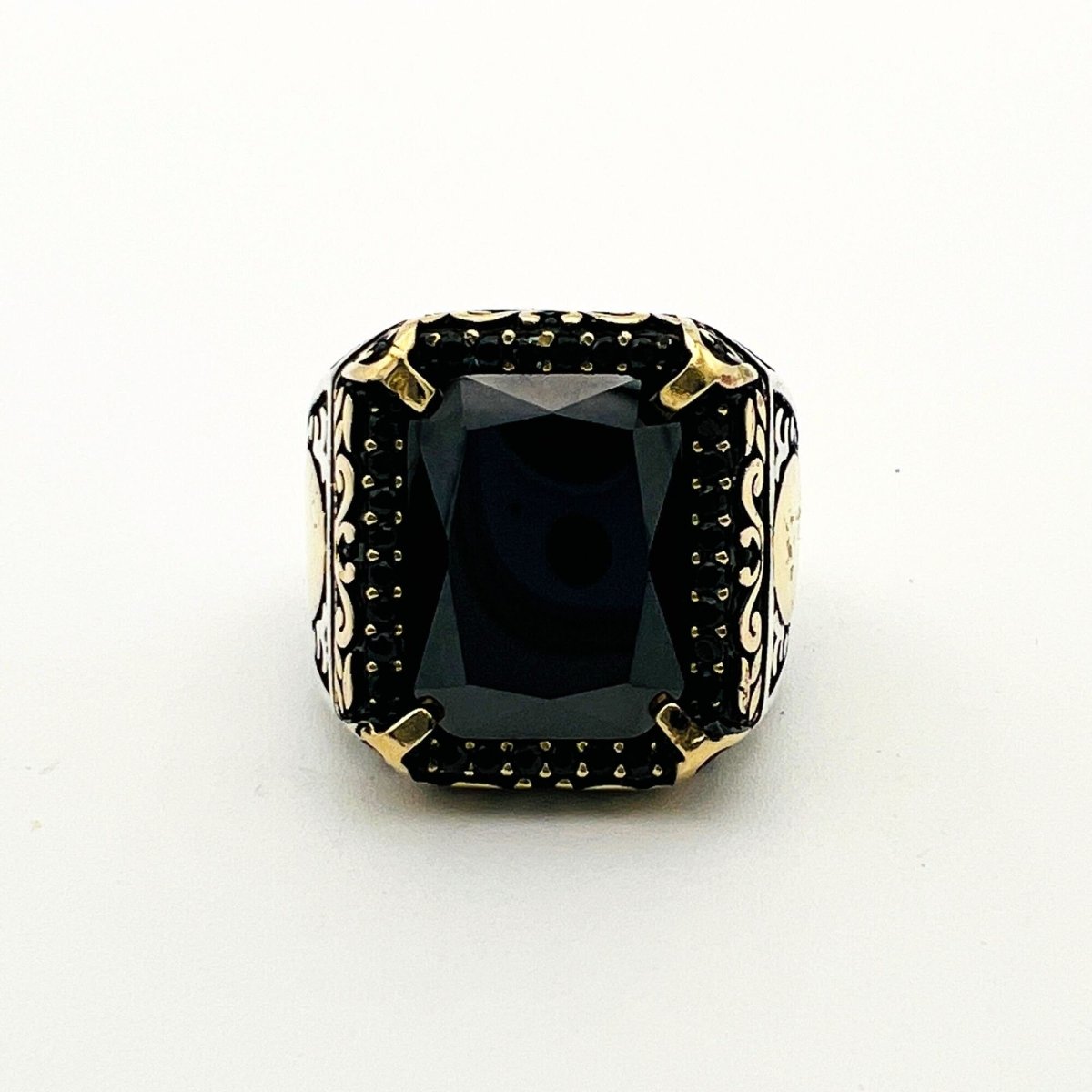 Men's Embroidered Onyx Silver Ring - TryAladdin