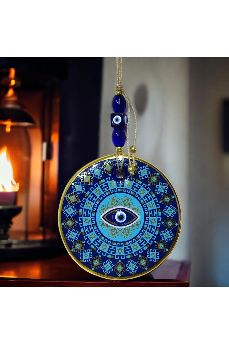 Gilded Turquoise Color Eye Model Nazar Bead Glass Wall Ornament - TryAladdin
