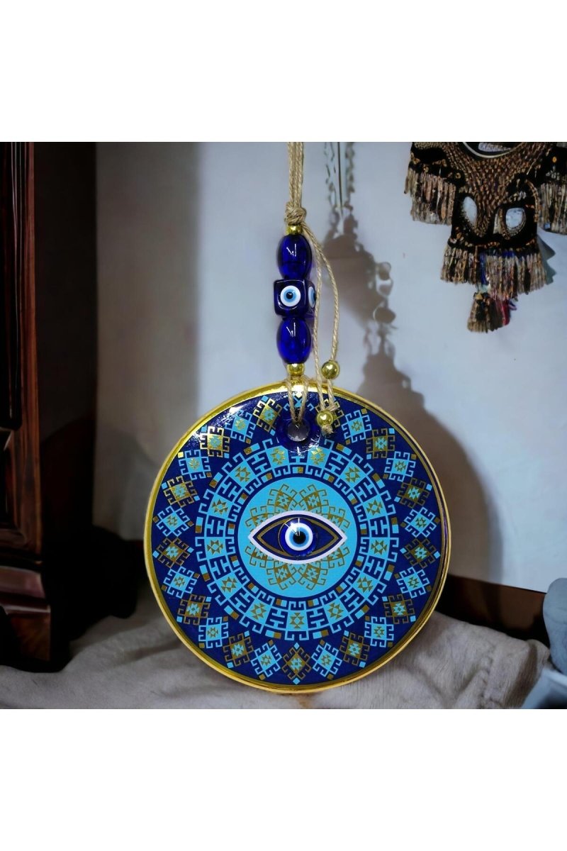 Gilded Turquoise Color Eye Model Nazar Bead Glass Wall Ornament - TryAladdin