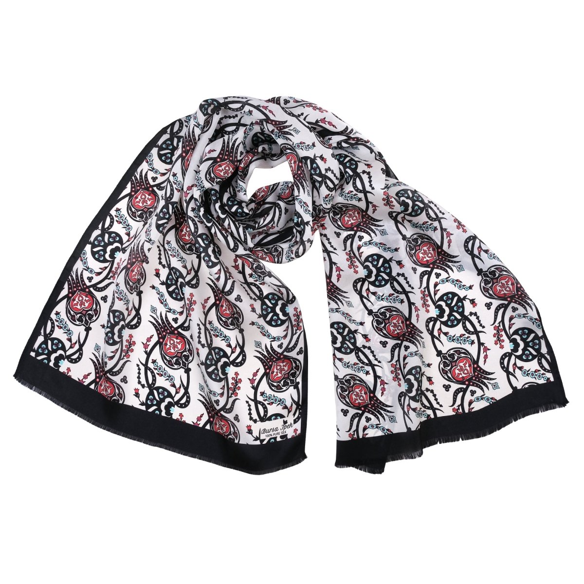 Sirali Lale Breathable Silk Scarf in Black Color - TryAladdin