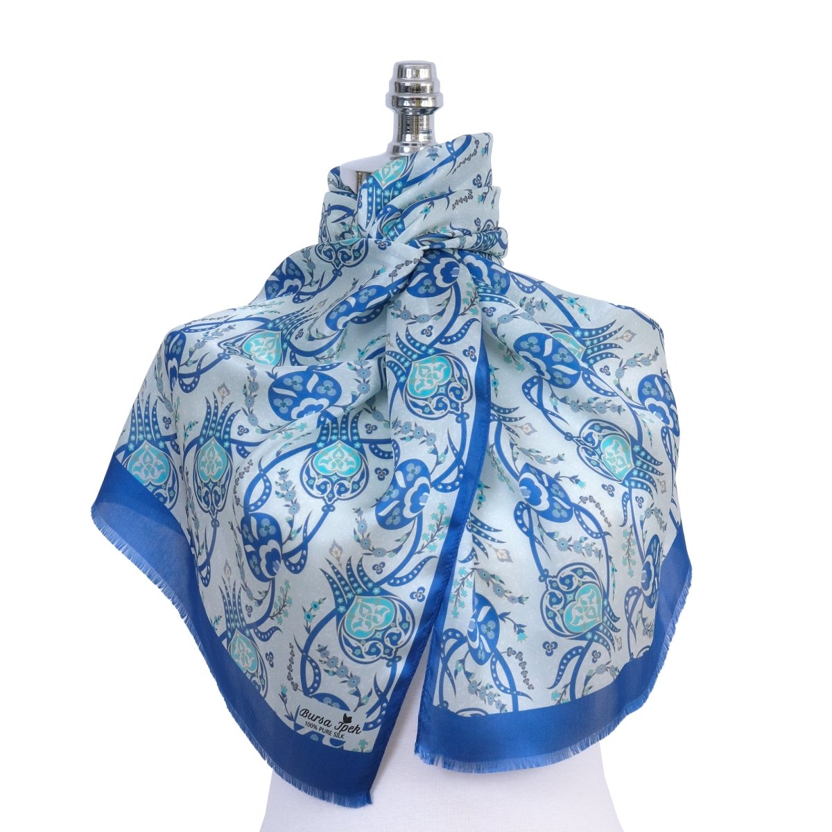 Sirali Lale Breathable Silk Scarf in Ink Blue Color - TryAladdin