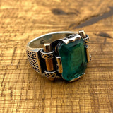 Green Tourmaline Stone Silver Men's Ring - TryAladdin