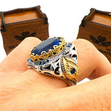 Men's Blue Sapphire Stone Silver Ring - TryAladdin