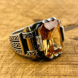Men's Champagne Citrine Square Ring - TryAladdin