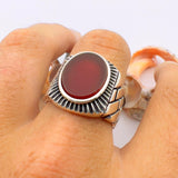 Men's Red Agate Stone Silver Ring - TryAladdin