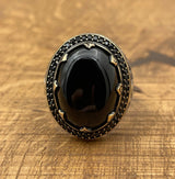 Men's Silver Ring with Black Topaz Onyx Stone - TryAladdin