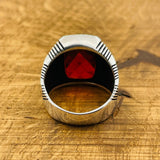 Men's Silver Ring with Red Zircon Stone - TryAladdin