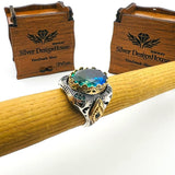 Men's Tourmaline Green / Blue Stone Silver Ring - TryAladdin