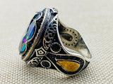 Mystic Topaz Stone Men's Silver Ring - TryAladdin