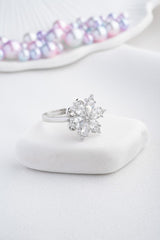 Nereze | White Zircon Stone Rotating Camellia Flower Adjustable Size Ring - TryAladdin