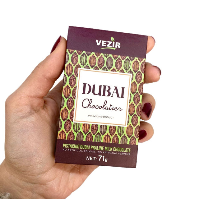 Pistachio Praline Dubai Chocolate Bar – Crispy & Nutty Delight 71gr - TryAladdin
