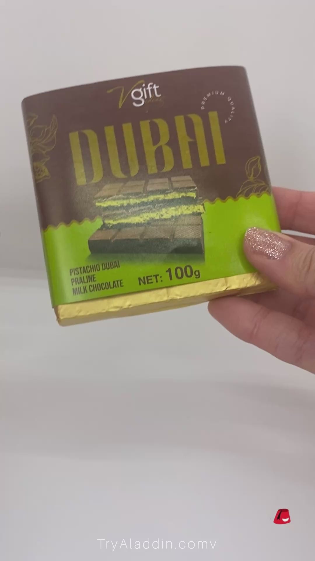V-Gift Pistachio Praline Dubai Chocolate Bar - Crispy & Nutty Delight