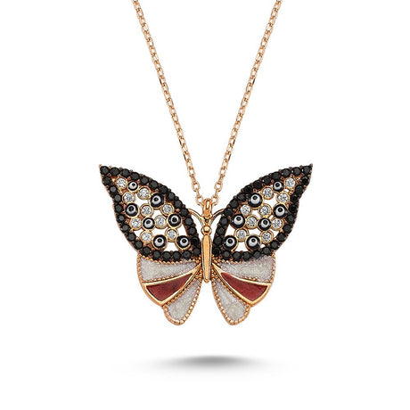 Taki | Silver Butterfly Necklace with Enamel Stone 3 Colors - TryAladdin