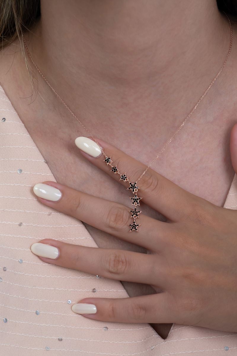 Taki | Silver Shooting Star Necklace Black Stone Valentine's Gift - TryAladdin