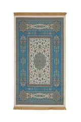 Bursa Ipek | Petrol Blue Velvet Carpet Prayer Rug - TryAladdin