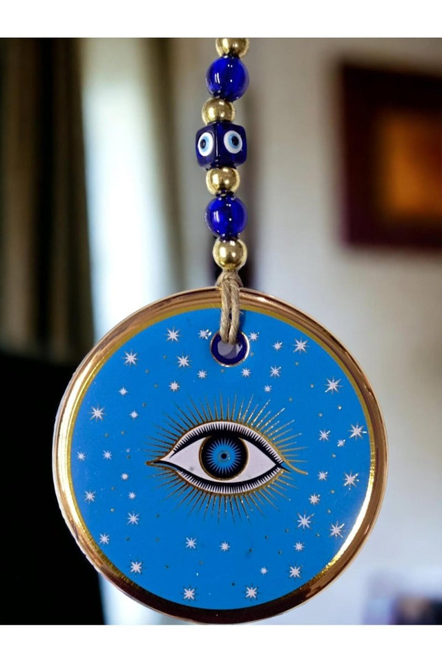 Blue Color Star Motif Eyed Glass Wall Ornament - TryAladdin