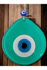 Blue Nazar Beaded Light Green Color Nazar Bead Drop Pattern Handmade Wall Ornament - TryAladdin