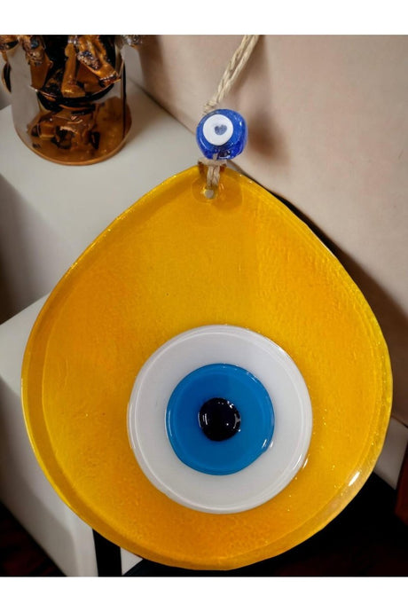 Blue Nazar Beaded Transparent Honey Color Drop Pattern Handmade Wall Ornament - TryAladdin