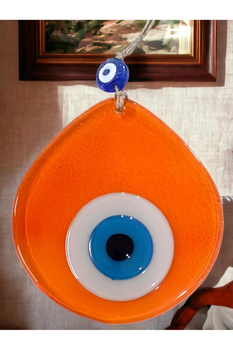 Blue Nazar Beaded Transparent Orange Color Drop Pattern Handmade Wall Ornament - TryAladdin