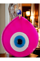 Blue Nazar Beaded Transparent Pink Color Drop Pattern Handmade Wall Ornament - TryAladdin