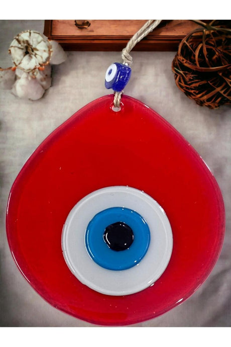 Blue Nazar Beaded Transparent Red Color Drop Pattern Handmade Wall Ornament - TryAladdin