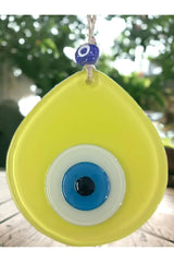 Blue Nazar Beads Yellow Color Drop Pattern Handmade Wall Ornament - TryAladdin