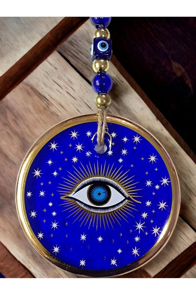 Gilded Blue Color Star Motif Eyed Glass Wall Ornament - TryAladdin