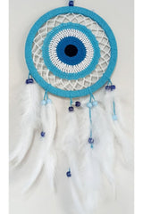 Nazar Bead Motived Turquoise Color Dream Catcher White Bird Furry Dream Wall Ornament - TryAladdin