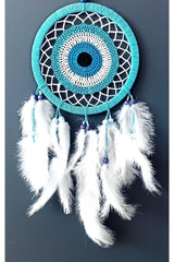 Nazar Bead Motived Turquoise Color Dream Catcher White Bird Furry Dream Wall Ornament - TryAladdin