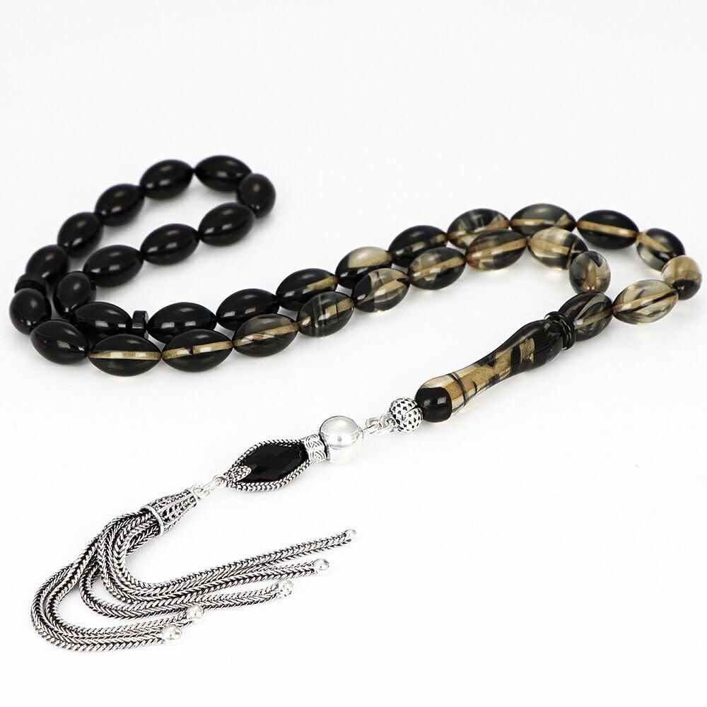Tesbihevim | Amber Tasbih in Dark Color with Silver Tassel - TryAladdin