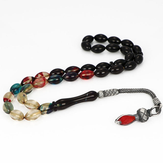 Tesbihevim | Amber Tasbih in Multi Colors with Silver Kazaz Tassel - TryAladdin